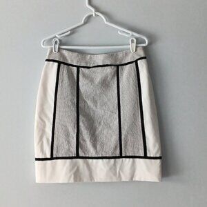 Ann Taylor Pencil Skirt Winter White Black Lined Plaid Color-block Fitted Size 8